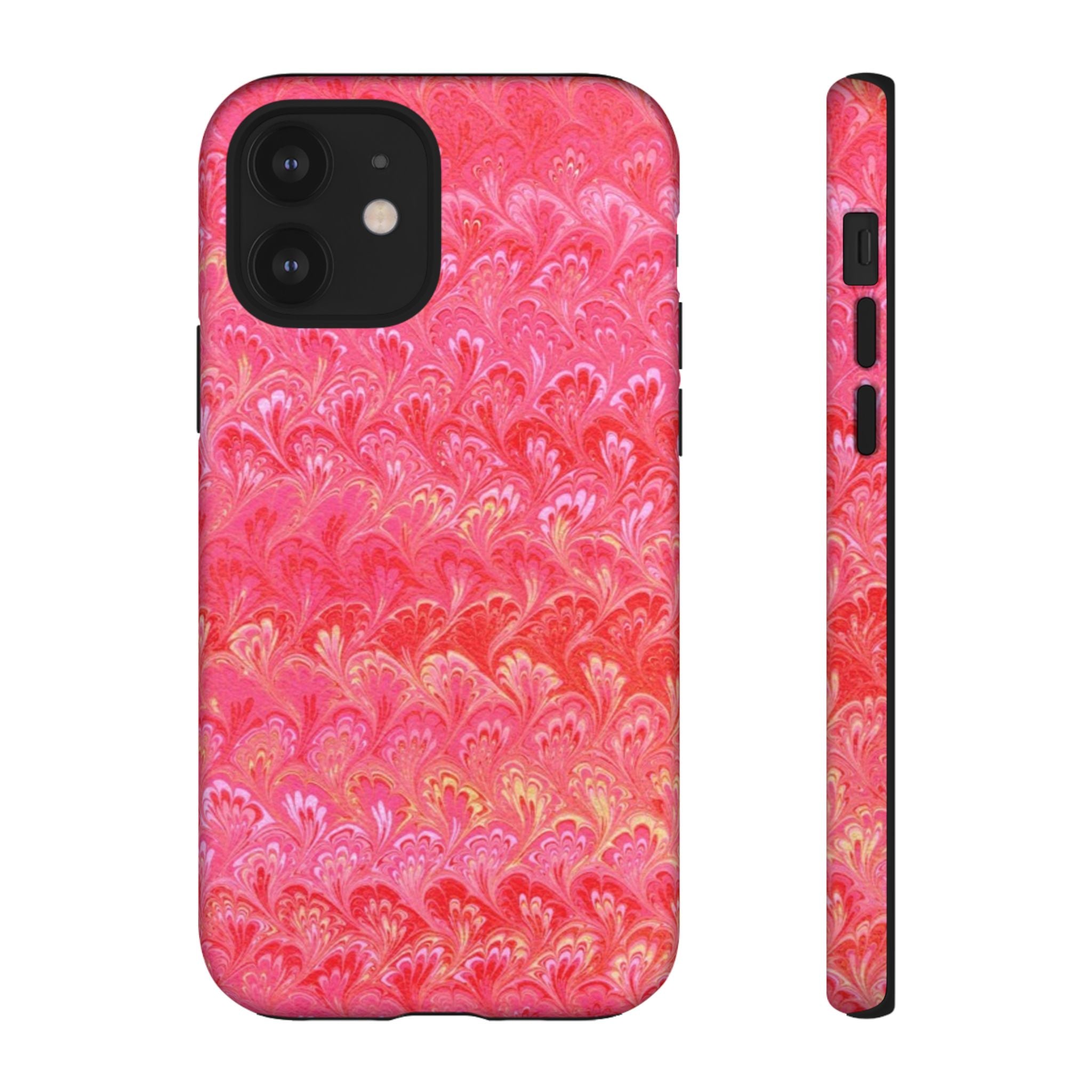 Pink and Gold Marbled Peacock Durable Phone Case - Olive Green and Brown - Matte or Glossy