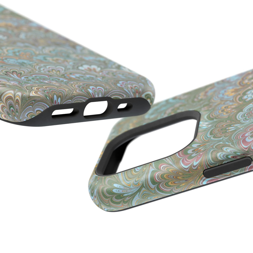 Green, Blue, + White Marbled Peacock - Dual Layer MAG SAFE Phone Case