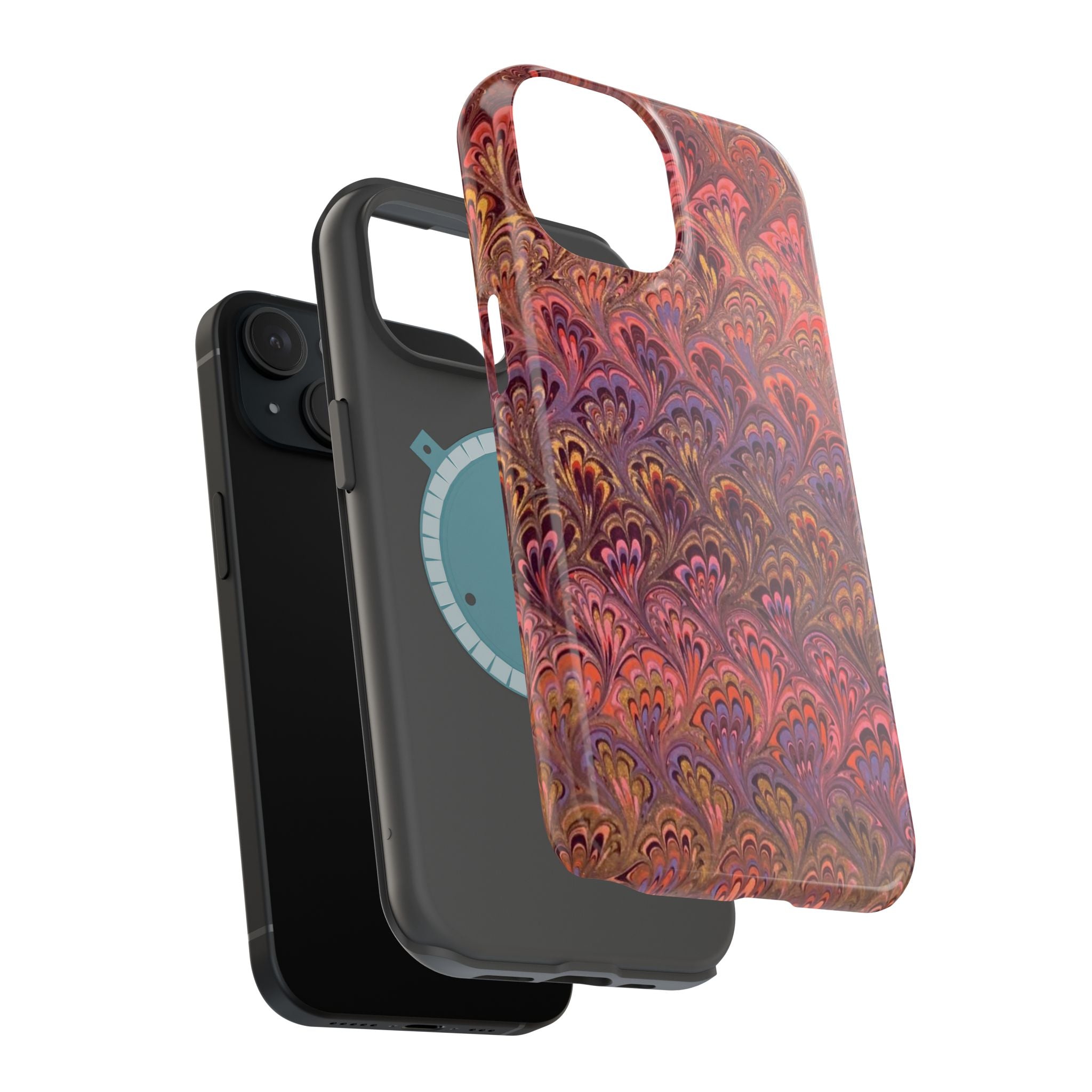 Mag Safe Marble iPhone Case - Red, Burgundy, Lavender & Gold Impact-Resistant