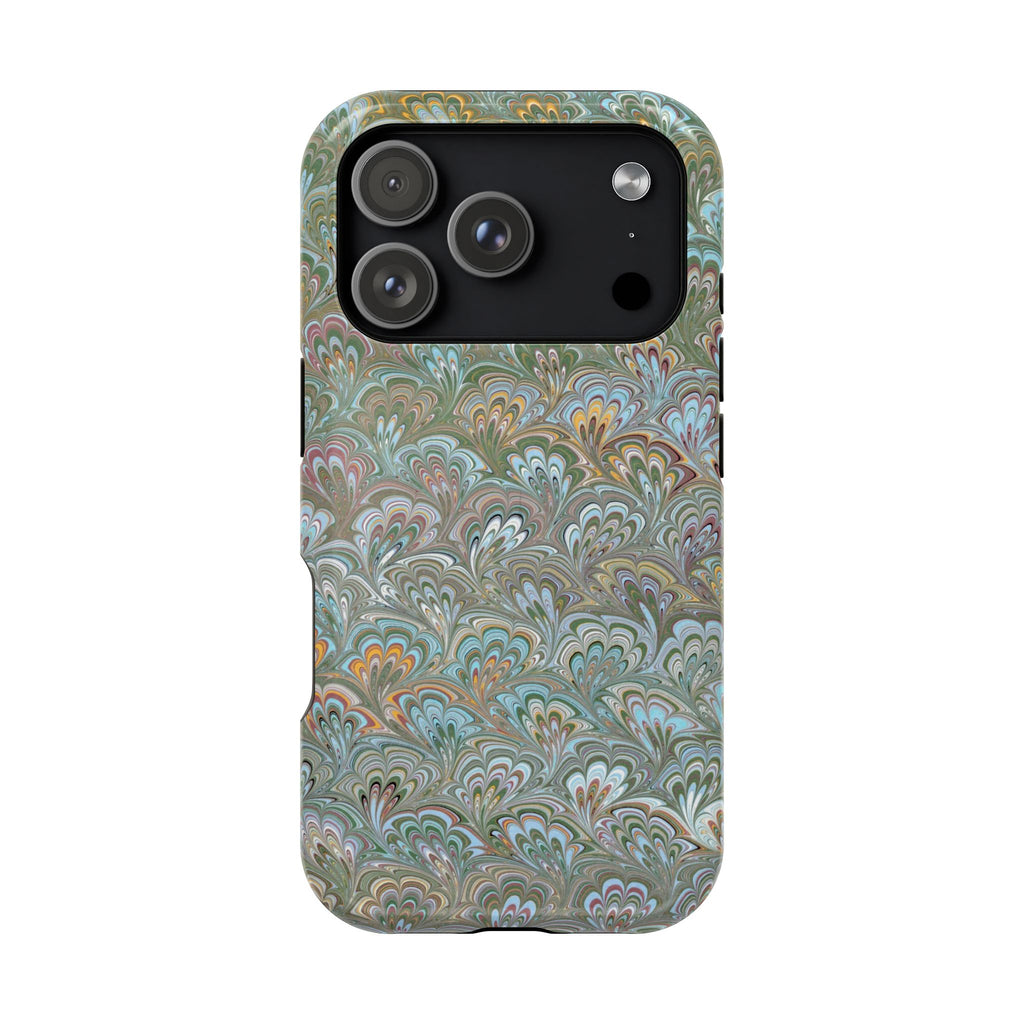 Green, Blue, + White Marbled Peacock - Dual Layer MAG SAFE Phone Case