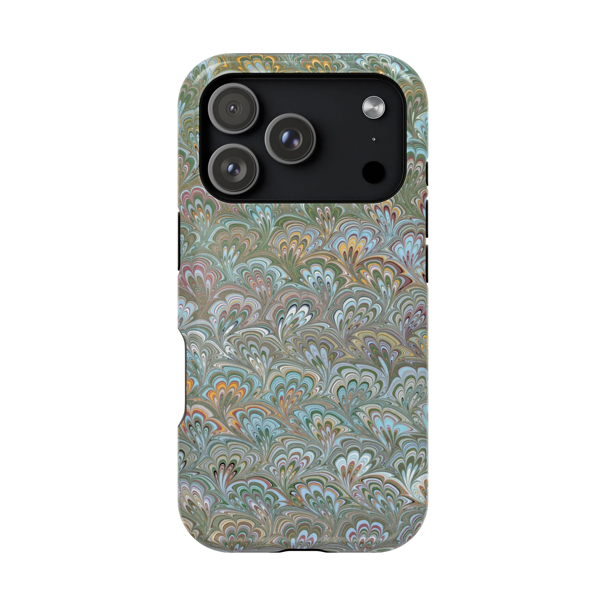 Green, Blue, + White Marbled Peacock - Dual Layer MAG SAFE Phone Case