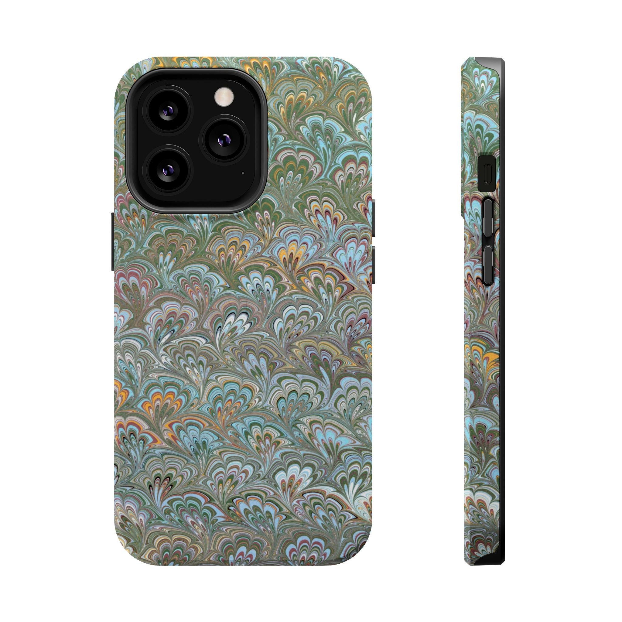 Green, Blue, + White Marbled Peacock - Dual Layer MAG SAFE Phone Case