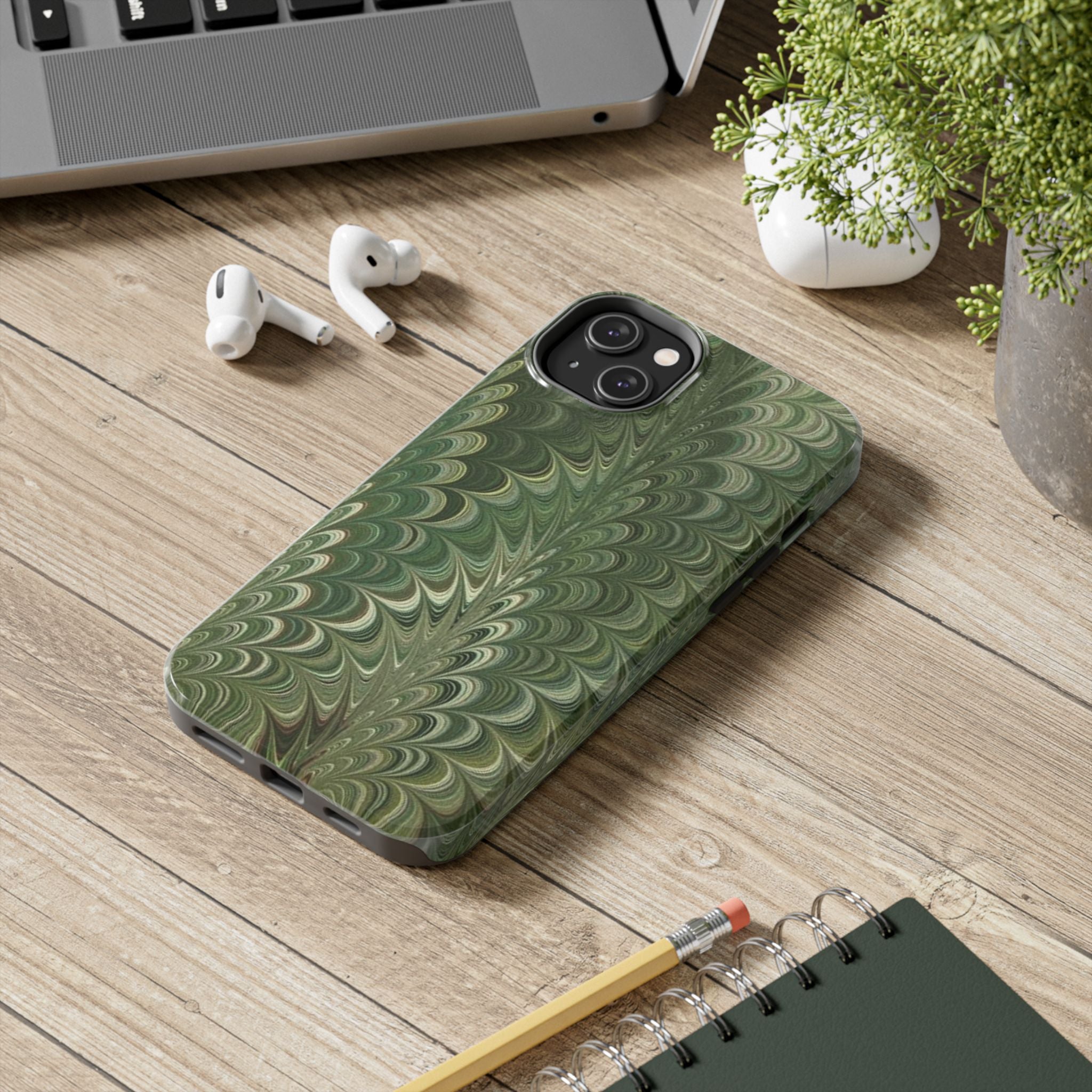 Deep Green Marble Italian Tough Phone Case — Durable Marbled Phone Case