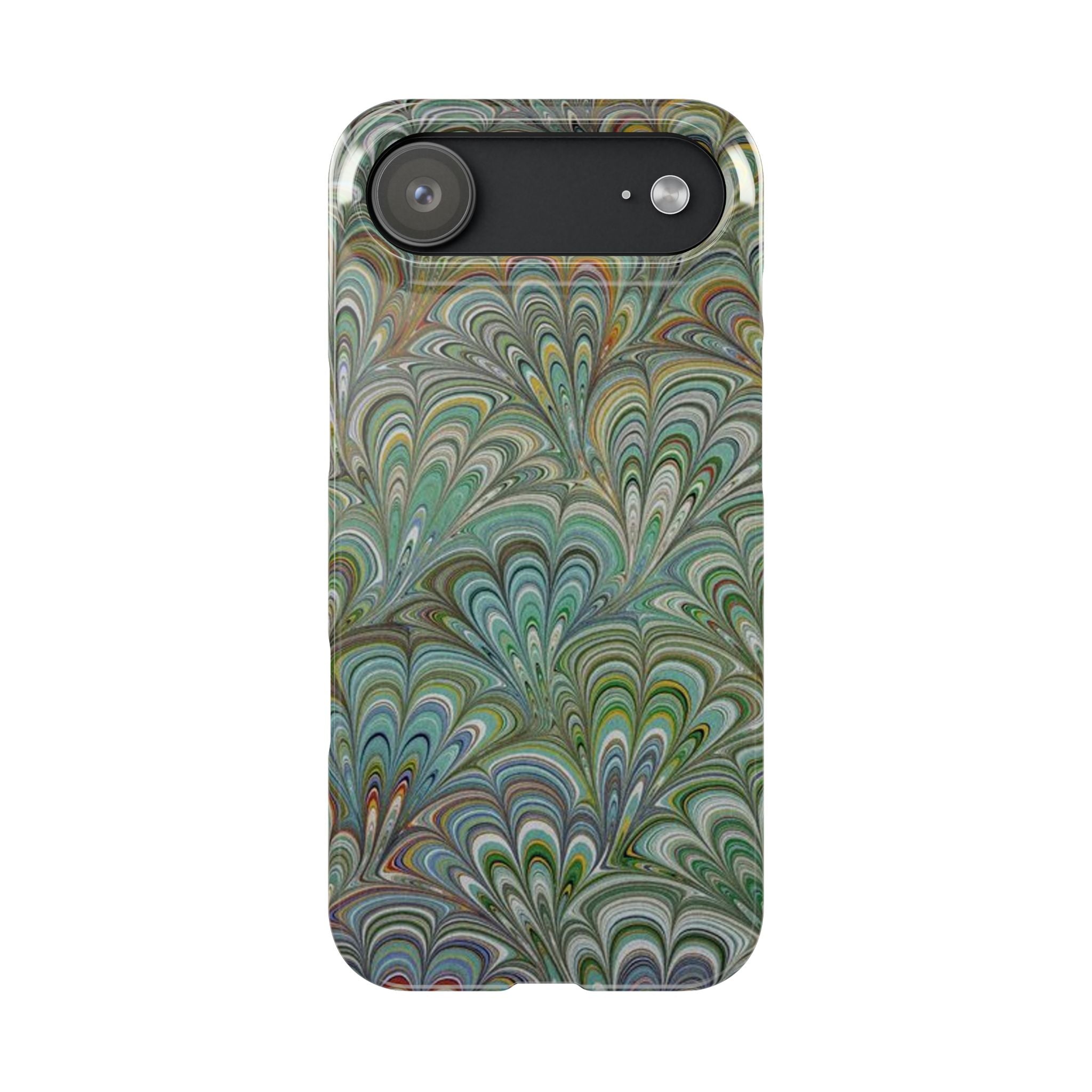 Deep Green Peacock Italian Marbled Design, Italy Feather Phone Case