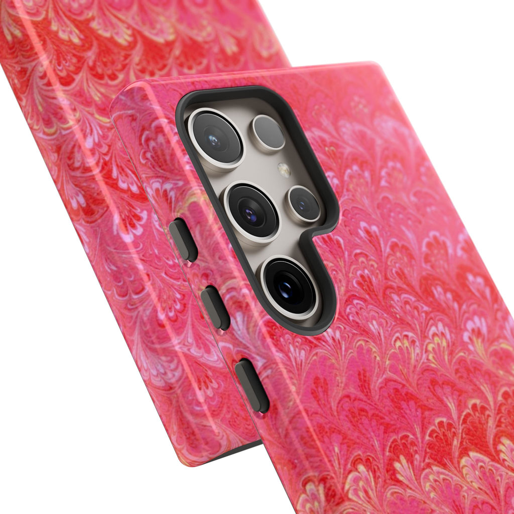 Pink and Gold Marbled Peacock Durable Phone Case - Olive Green and Brown - Matte or Glossy