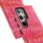 Pink and Gold Marbled Peacock Durable Phone Case - Olive Green and Brown - Matte or Glossy
