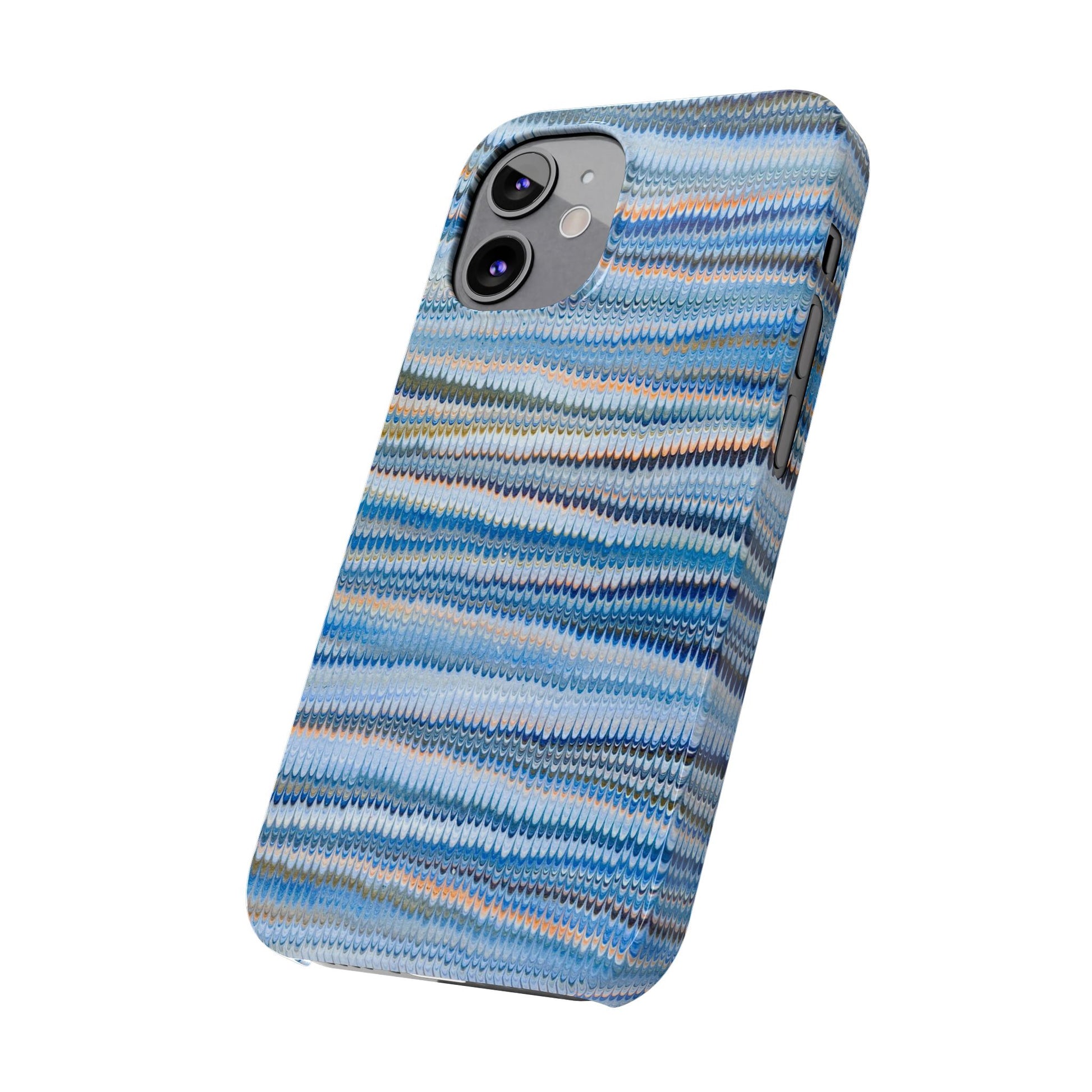 Blue Italian Hand-Painted and Vintage Marbled Inspired Paper Design, Italy Feather Phone Case, iPhone15 Case and all iPhone Case Sizes