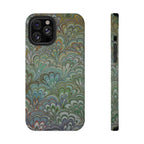 iPhone17 + All Models Phone Cases, Italian Peacock Feather Design, Stylish Impact-Resistant Shell, Protective Cover, Green Peacock Print