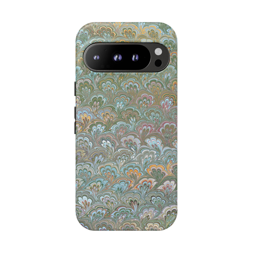 Blue and Green Feather Marbled Phone Case — Dual Layer - Tough Protective Phone Cover