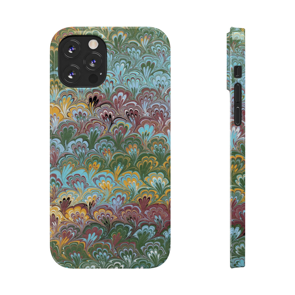 Phone Case with Design from Italy - Marbled "Peacock" Design, Green, Blue, Multi-Color Slim Phone Cases