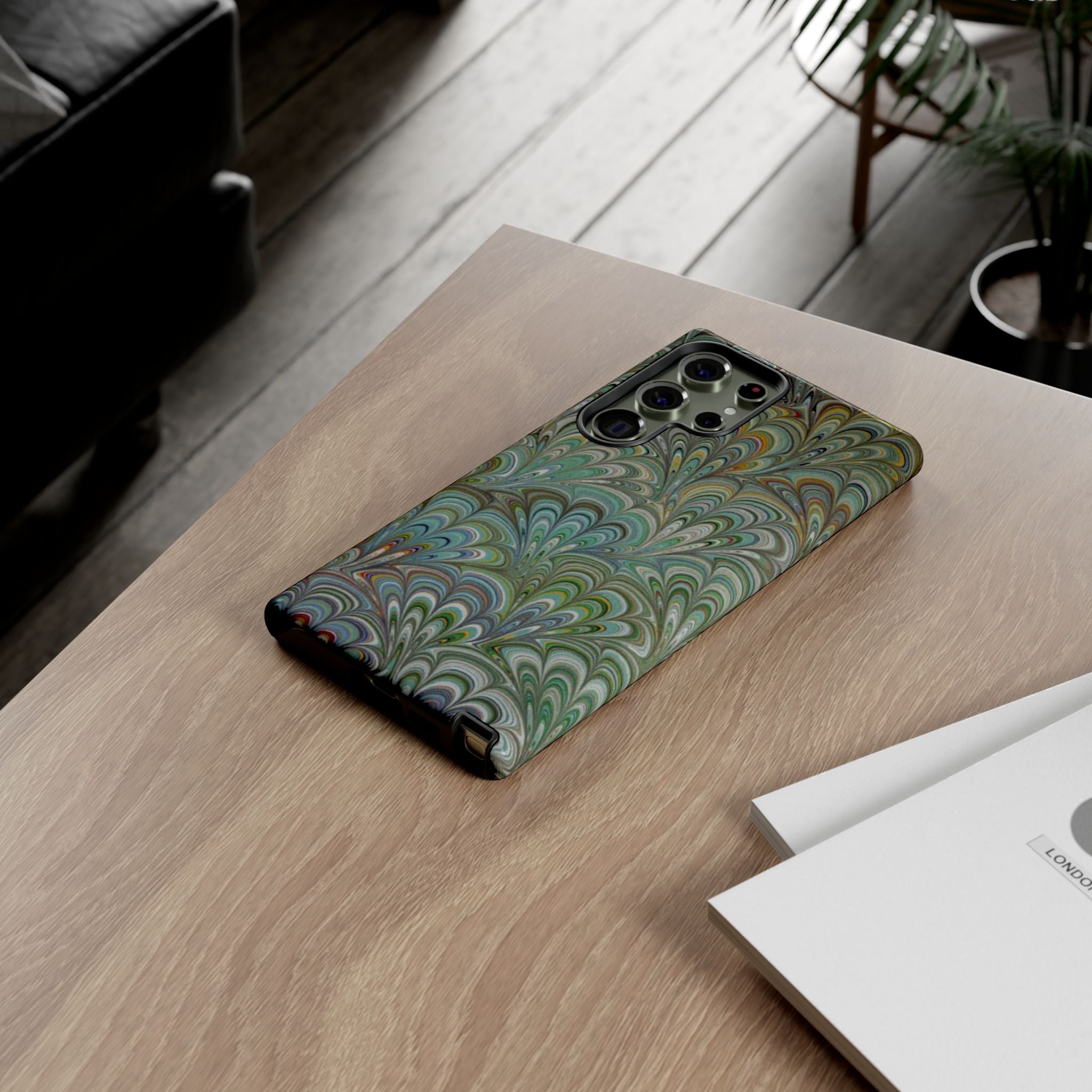 Green Marbled Peacock Durable Phone Case - Matte or Glossy