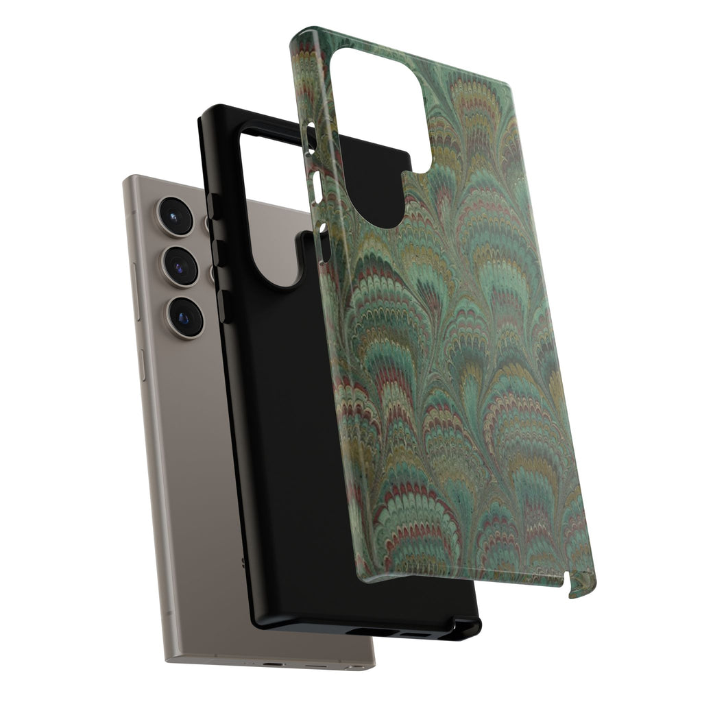 Marbled Peacock Durable Phone Case - Olive Green and Brown - Matte or Glossy