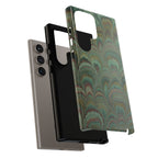 Marbled Peacock Durable Phone Case - Olive Green and Brown - Matte or Glossy