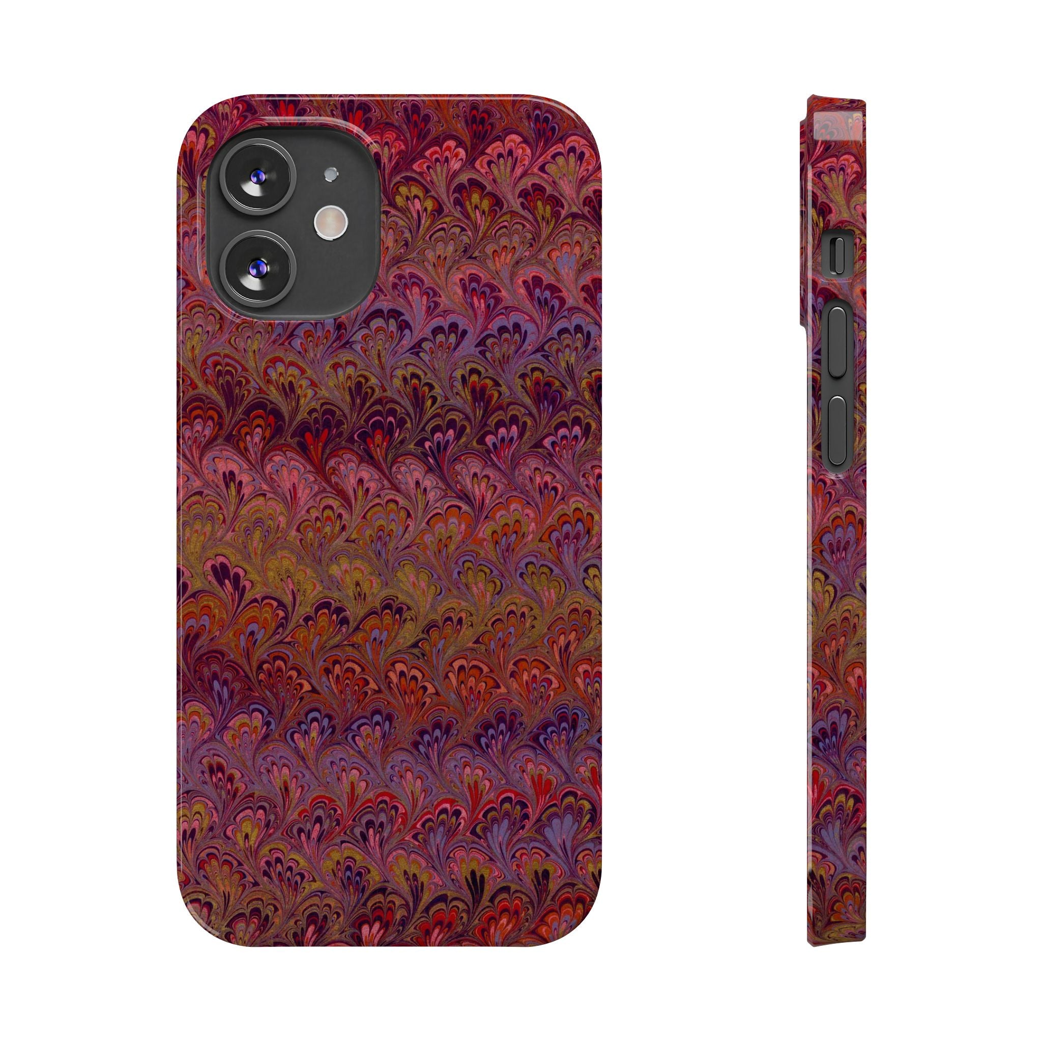 Reds, Lavenders, Marbled VIntage Design, Italian Feather Phone Case, Slim Phone Cases, IPHONE16 and all sizes