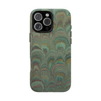 Marbled Peacock Durable Phone Case - Olive Green and Brown - Matte or Glossy
