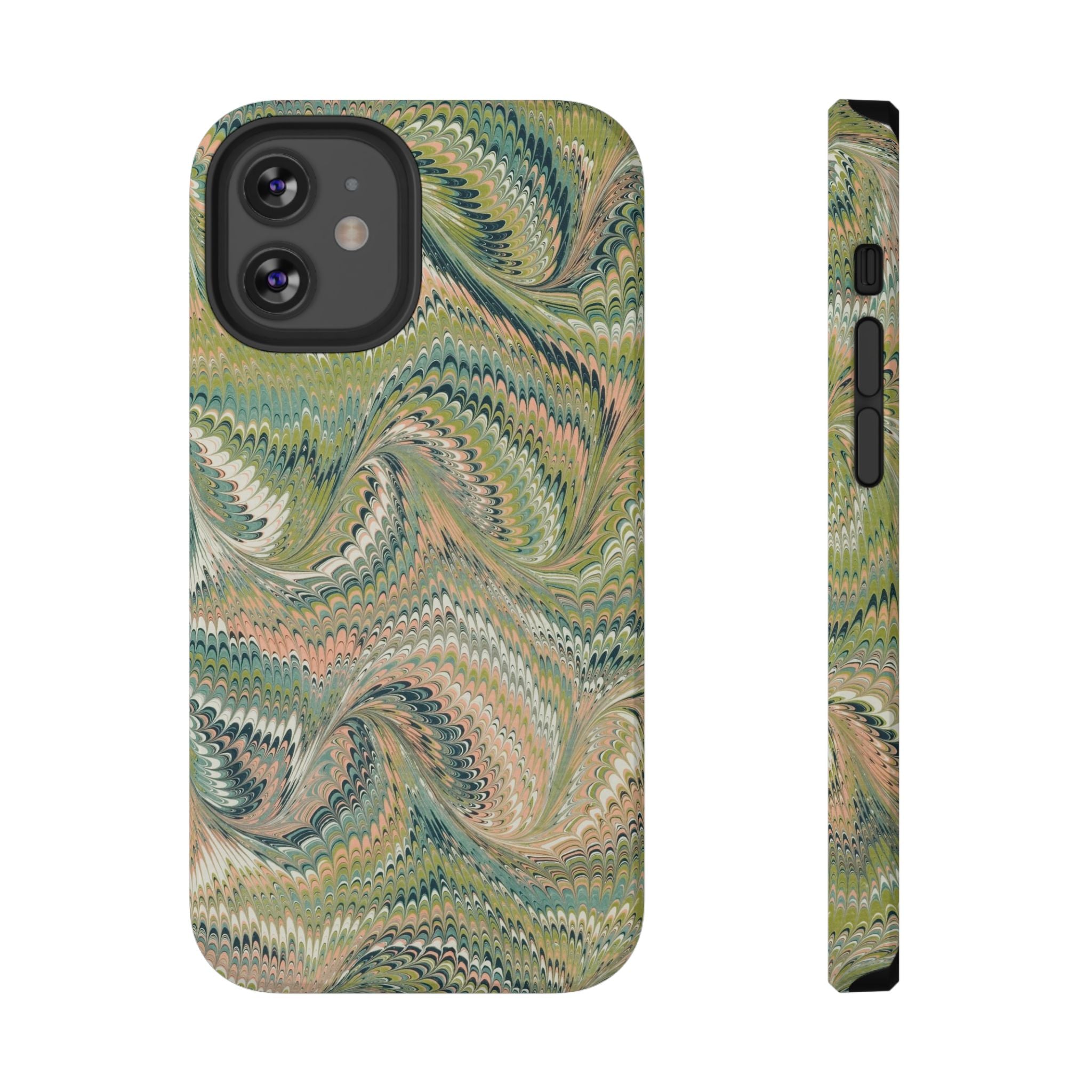 Marbled Swirl Pink and Green Impact-Resistant Phone Case for Apple + Samsung