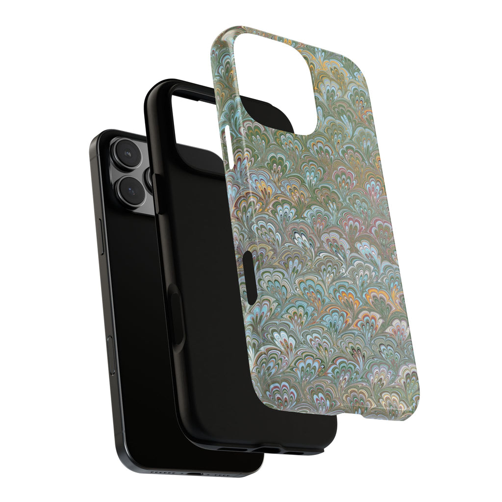 Blue and Green Feather Marbled Phone Case — Dual Layer - Tough Protective Phone Cover