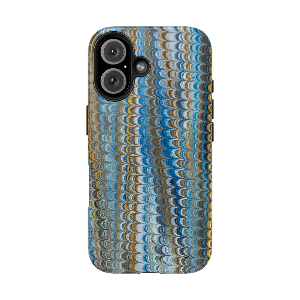 Blue Medley Vertical Feathered Marbled Design Tough Phone Case - Dual Layer