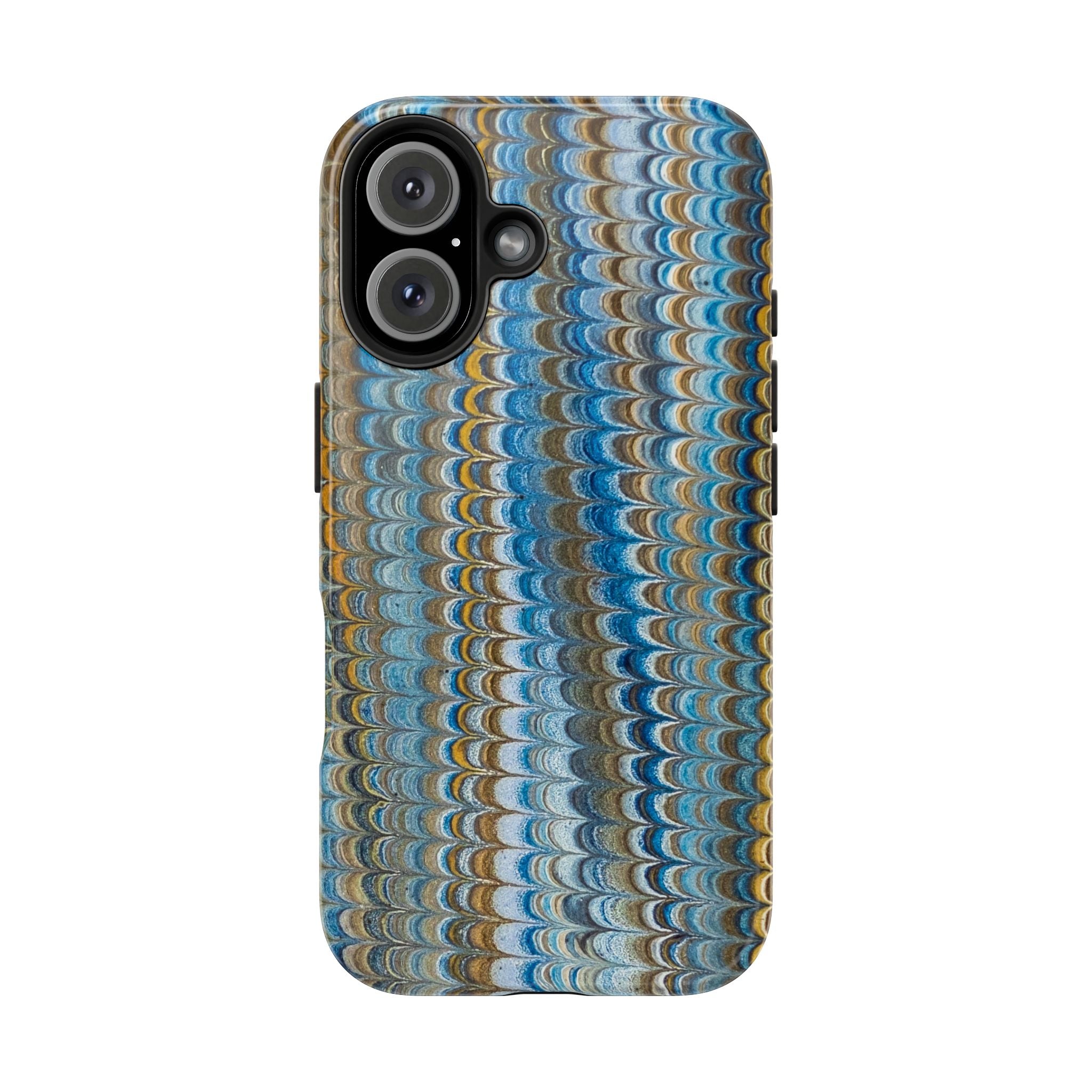 Blue Medley Vertical Feathered Marbled Design Tough Phone Case - Dual Layer