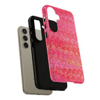 Pink and Gold Marbled Peacock Durable Phone Case - Olive Green and Brown - Matte or Glossy