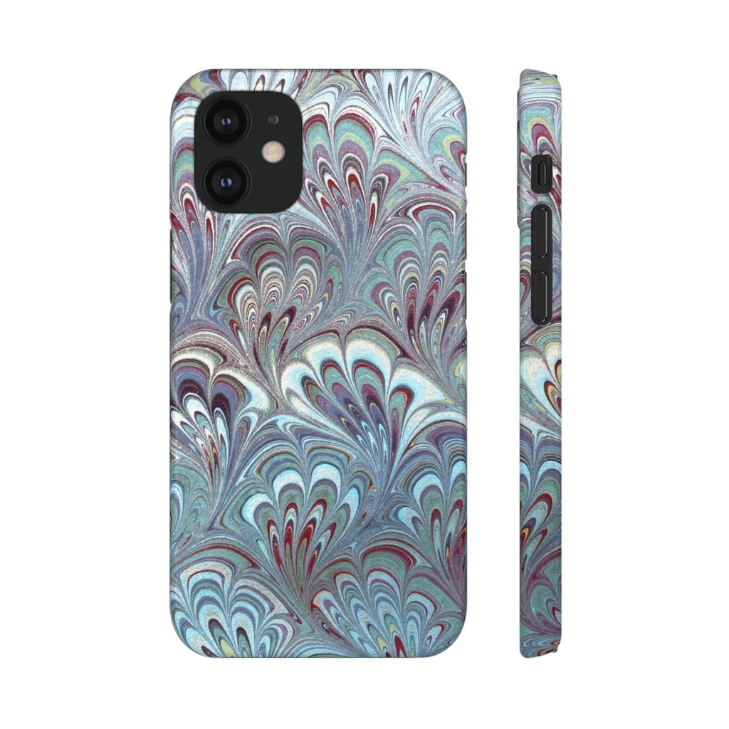Marbled Feather Blue, White + Burgundy Swirl - Single Layer Slim Phone Case