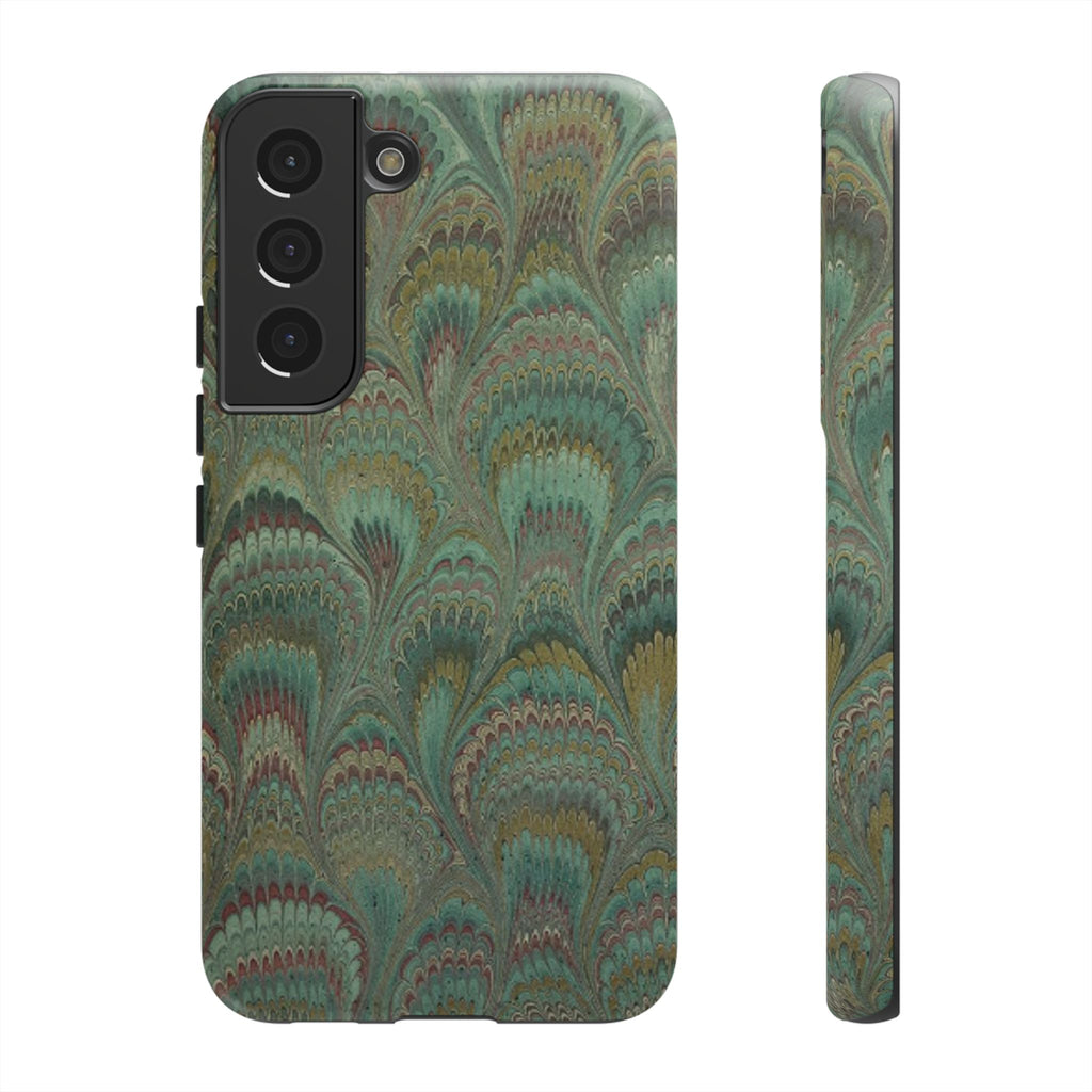 Marbled Peacock Durable Phone Case - Olive Green and Brown - Matte or Glossy