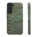 Marbled Peacock Durable Phone Case - Olive Green and Brown - Matte or Glossy