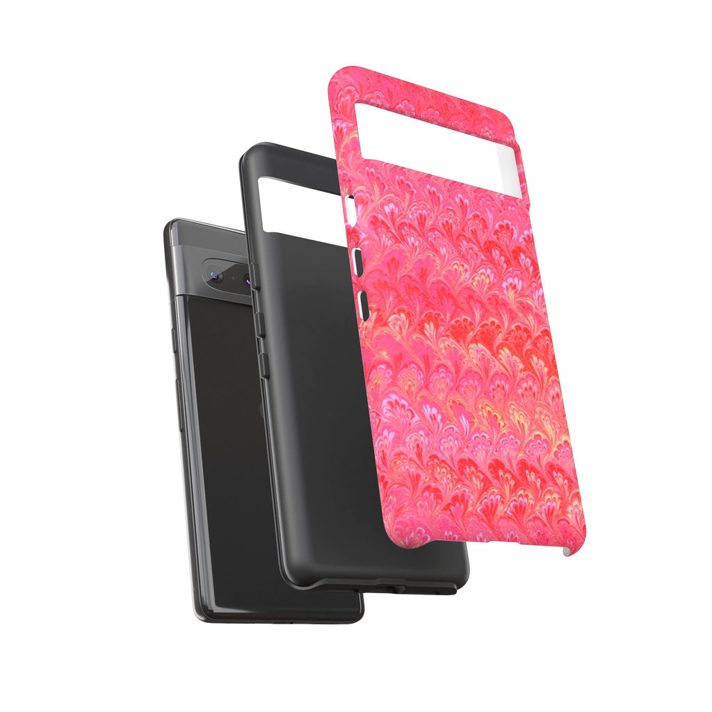 Pink and Gold Marbled Peacock Durable Phone Case - Olive Green and Brown - Matte or Glossy