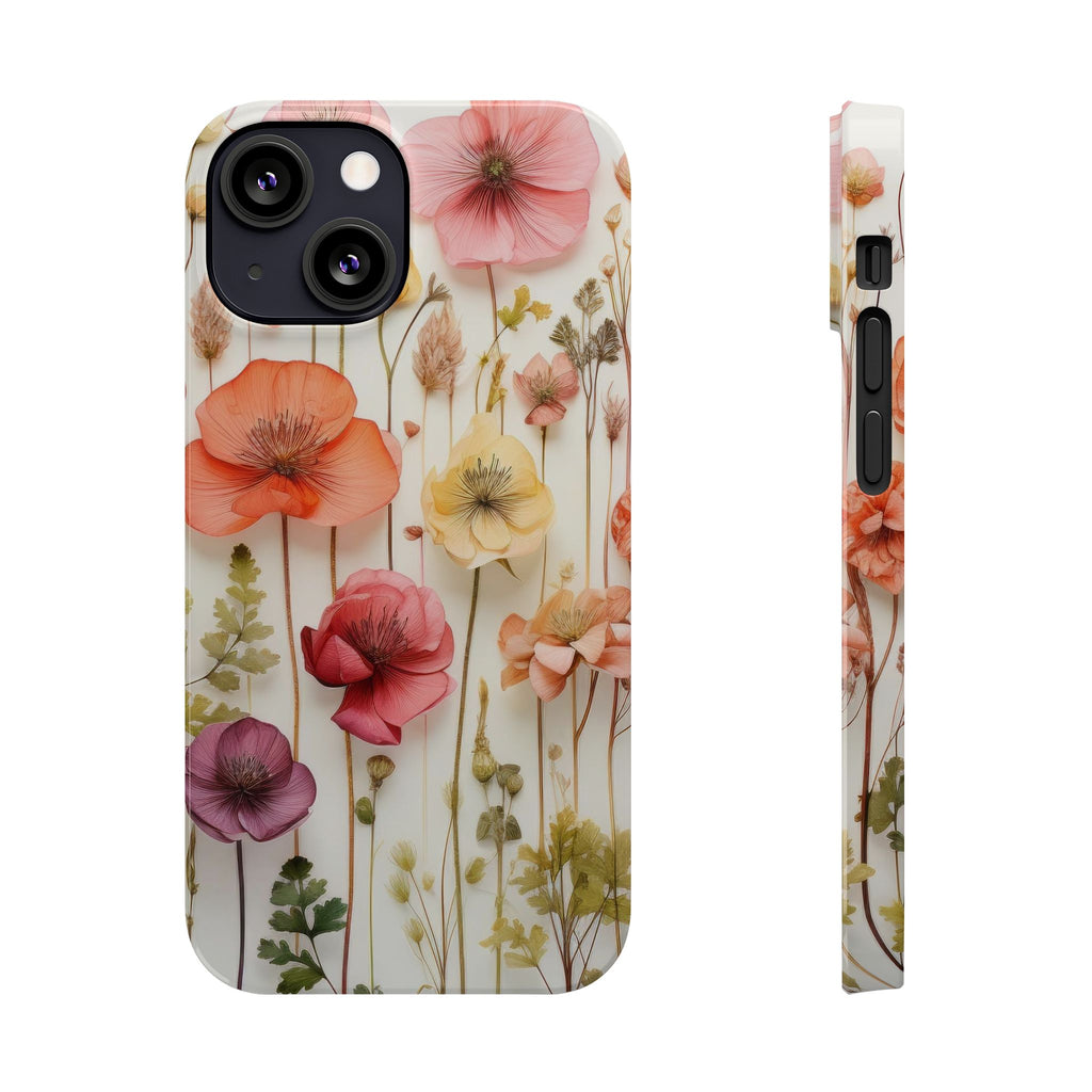 Slim Phone Case - Pink Floral Pressed Flowers iPhone 17 and Other Sizes - Glossy Finish