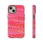 Pink and Gold Marbled Peacock Durable Phone Case - Olive Green and Brown - Matte or Glossy