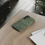 Marbled Peacock Durable Phone Case - Olive Green and Brown - Matte or Glossy