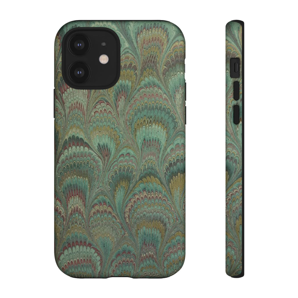 Marbled Peacock Durable Phone Case - Olive Green and Brown - Matte or Glossy