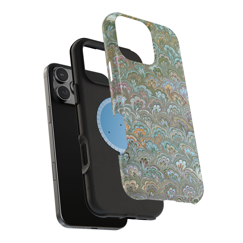 Green, Blue, + White Marbled Peacock - Dual Layer MAG SAFE Phone Case