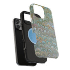 Green, Blue, + White Marbled Peacock - Dual Layer MAG SAFE Phone Case