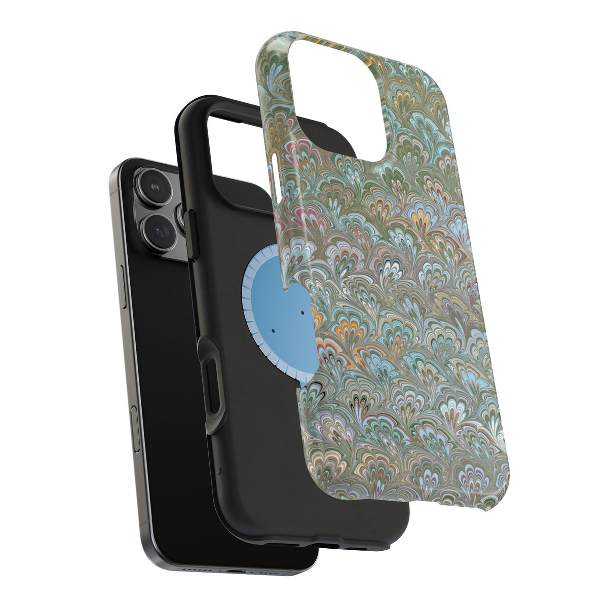 Green, Blue, + White Marbled Peacock - Dual Layer MAG SAFE Phone Case