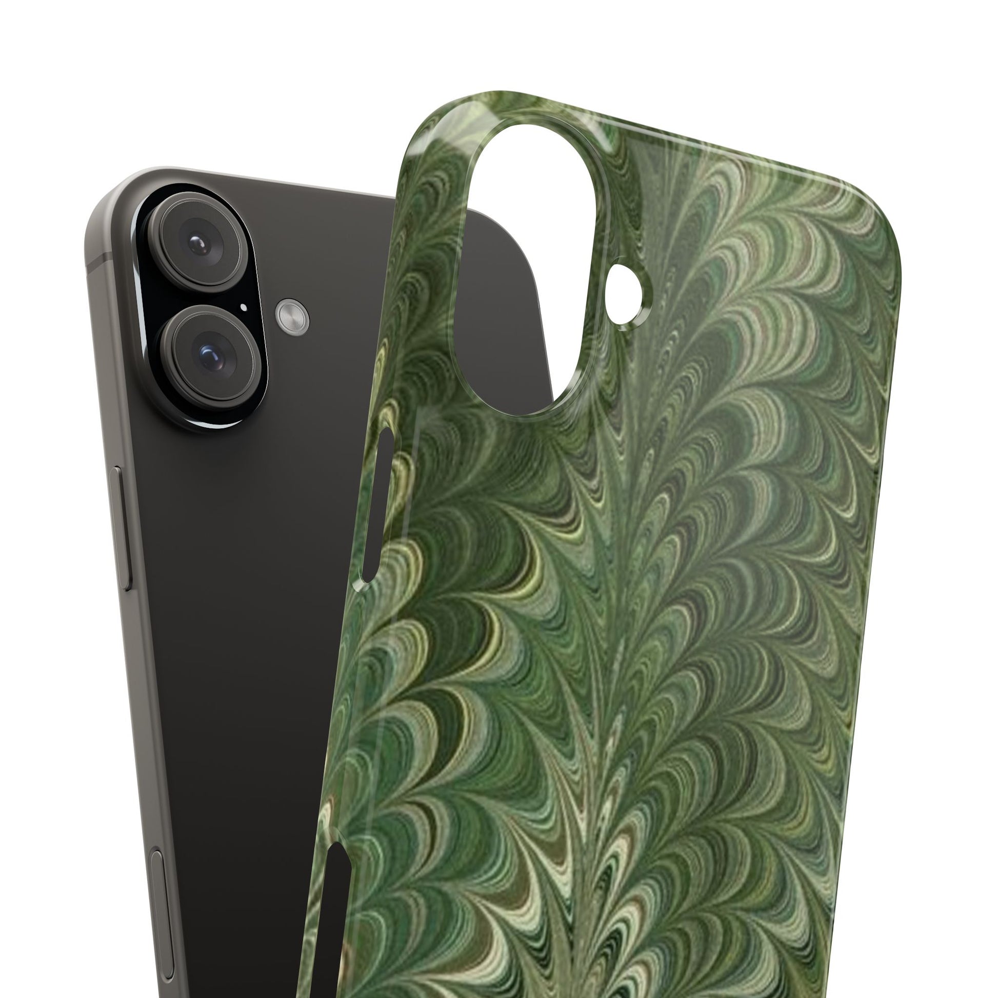 Deep Green Hues of Italian Hand-Painted, Vintage Marbled Paper from Italy Designed Phone Case, iPhone16 Case and all iPhone Cases