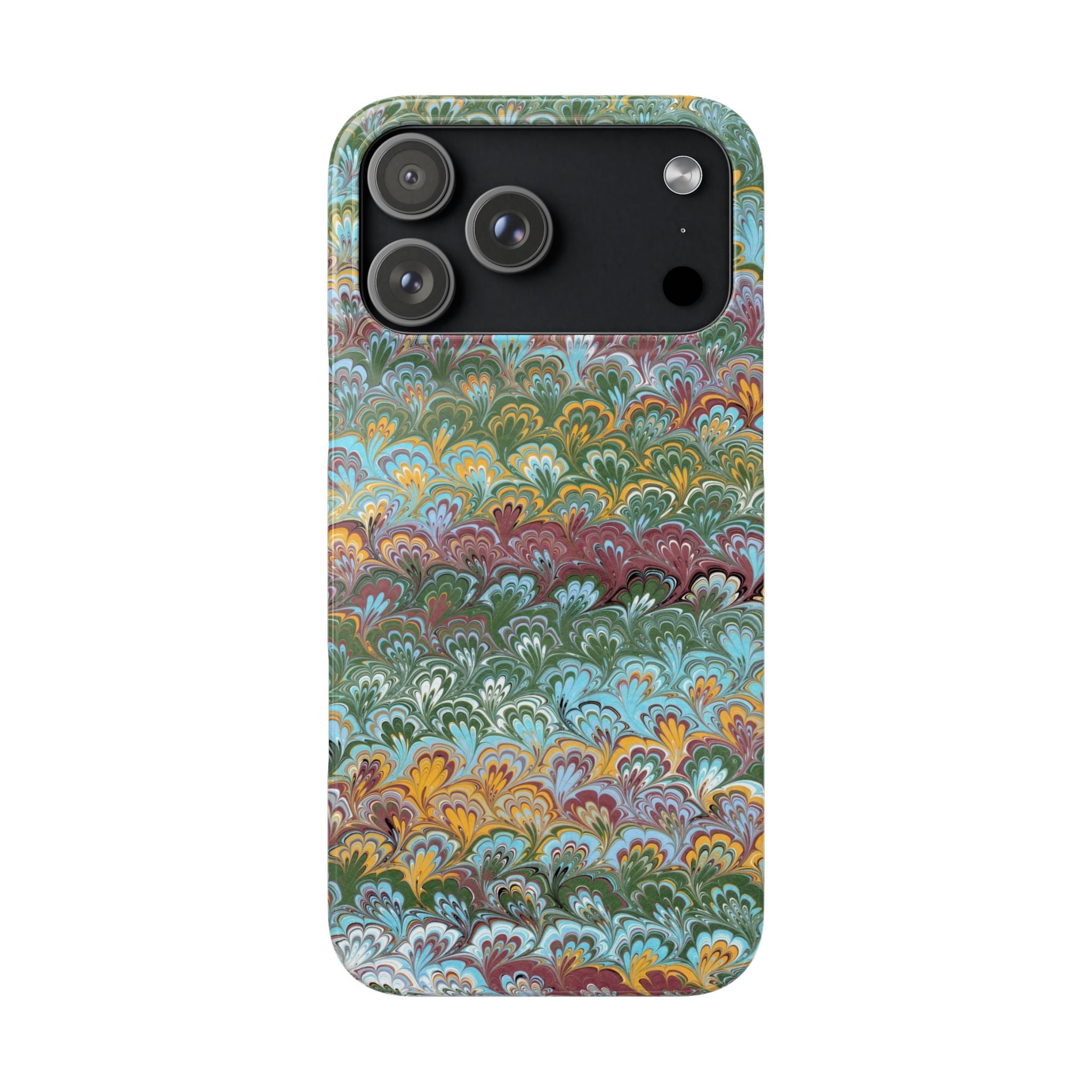 Blue, Green, Yellow Marbled Swirl - Single Layer Slim Phone Case