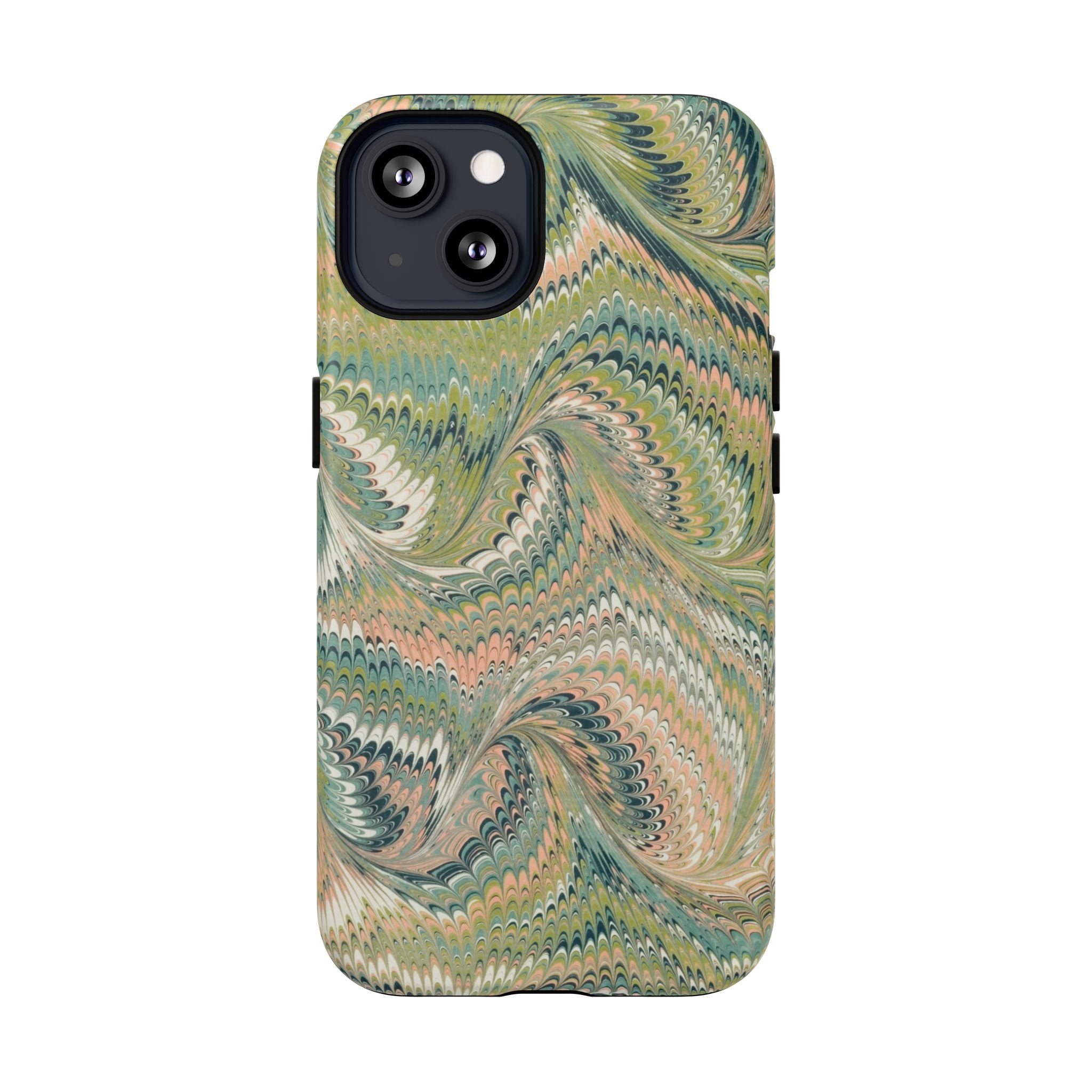 Florentine Marble iPhone Case | Inspired by Florence | Italian Marbled Paper Technique | Artisanal Green Swirl | Dual-Layer Protective Case | Matte or Glossy