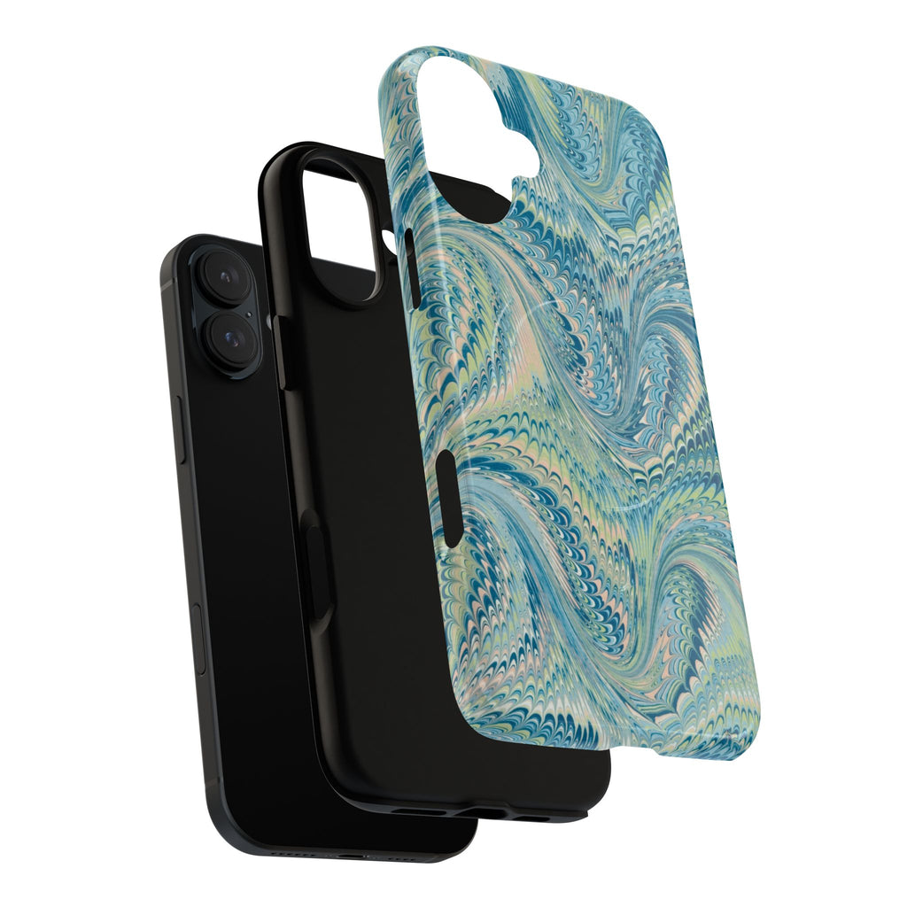 Aqua + Green Marble Phone Case - Impact-Resistant Durable - Dual Cover Design