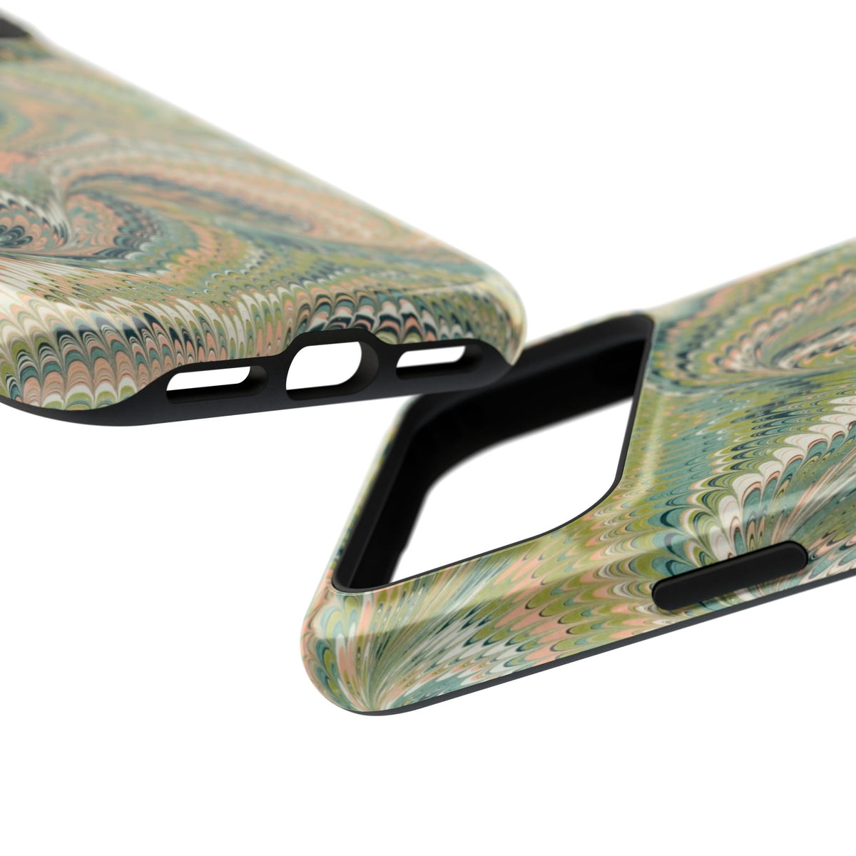 Green and Peach Swirl Florentine Marbled Magnetic MAG SAFE - Dual Layer - iPhone 18