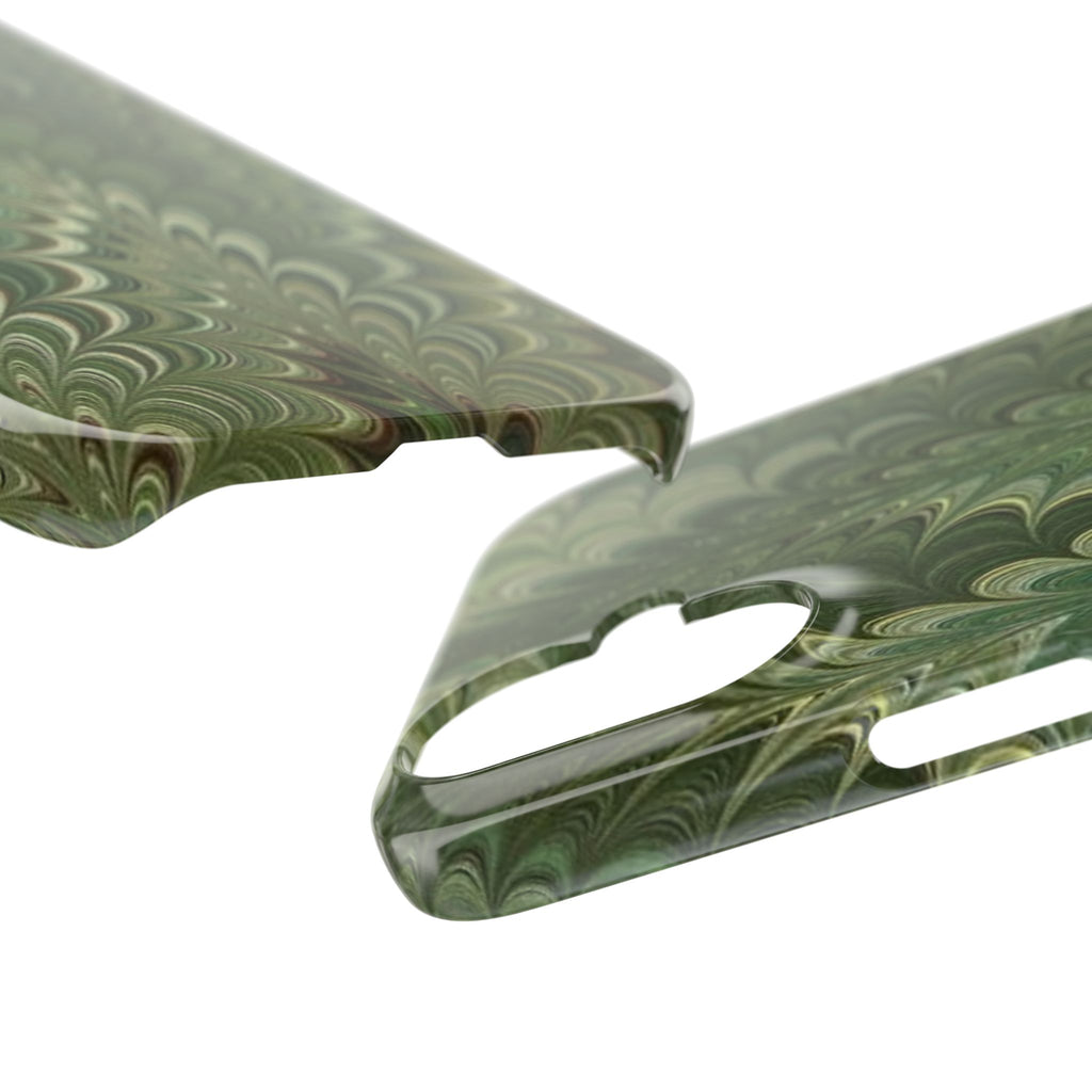 Green Marbled Slim Phone Case — Botanical Swirl Pattern Slim Case