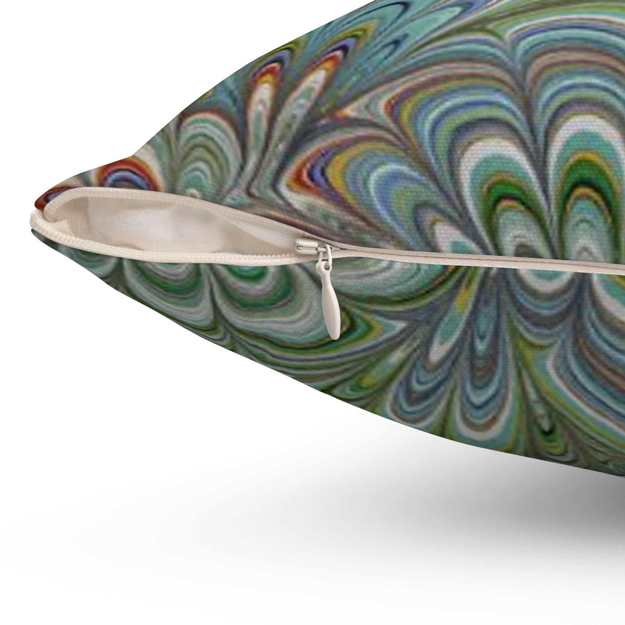 Green Peacock Square Throw Pillow includes Pillow, Hidden Zipper