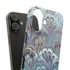 Marbled Feather Blue, White + Burgundy Swirl - Single Layer Slim Phone Case