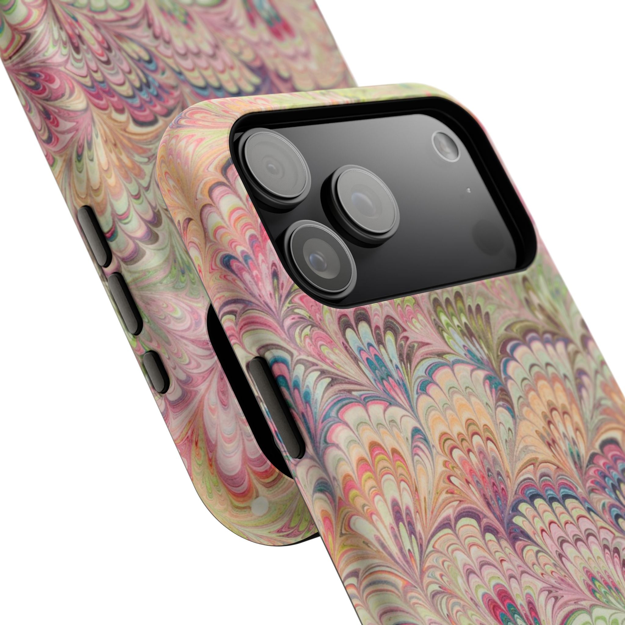 Marbled Pastel Pink and Green Impact-Resistant Phone Case for Apple + Samsung