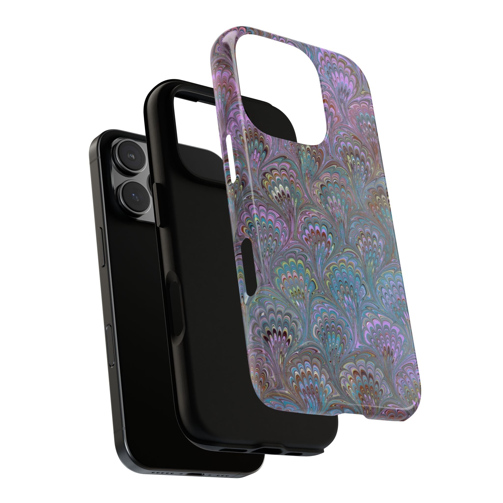 Lavender Marbled Peacock Durable Phone Case - Dual Layer - Matte or Glossy