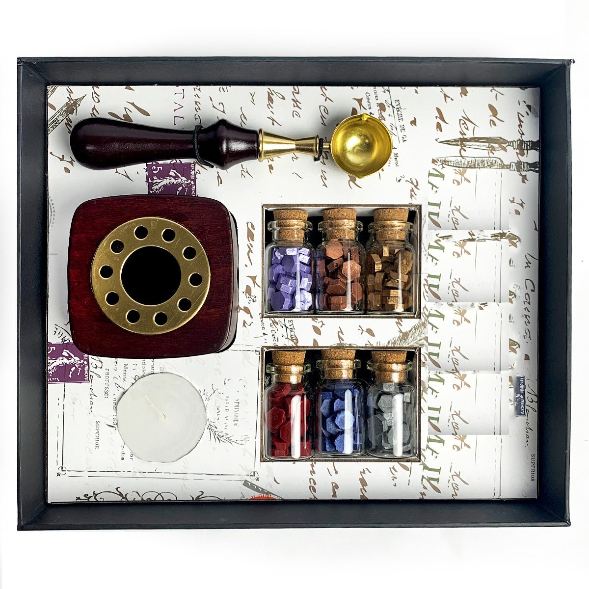 Bead Sealing Wax Kit with 6 colors Sealing Wax Beads, Melting Pot, Candle and Spoon