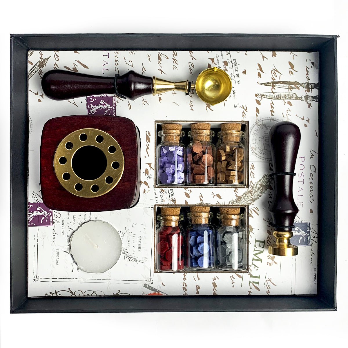 Bead Sealing Wax Kit with 6 colors Sealing Wax Beads, Melting Pot, Candle and Spoon