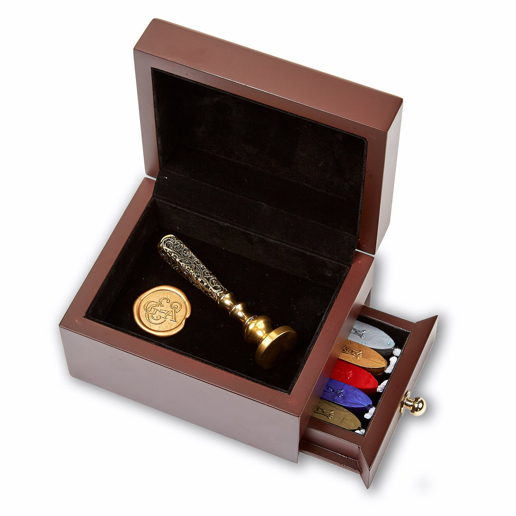 Wax Seal Stamp and Sealing Wax Wood Storage Box with drawer