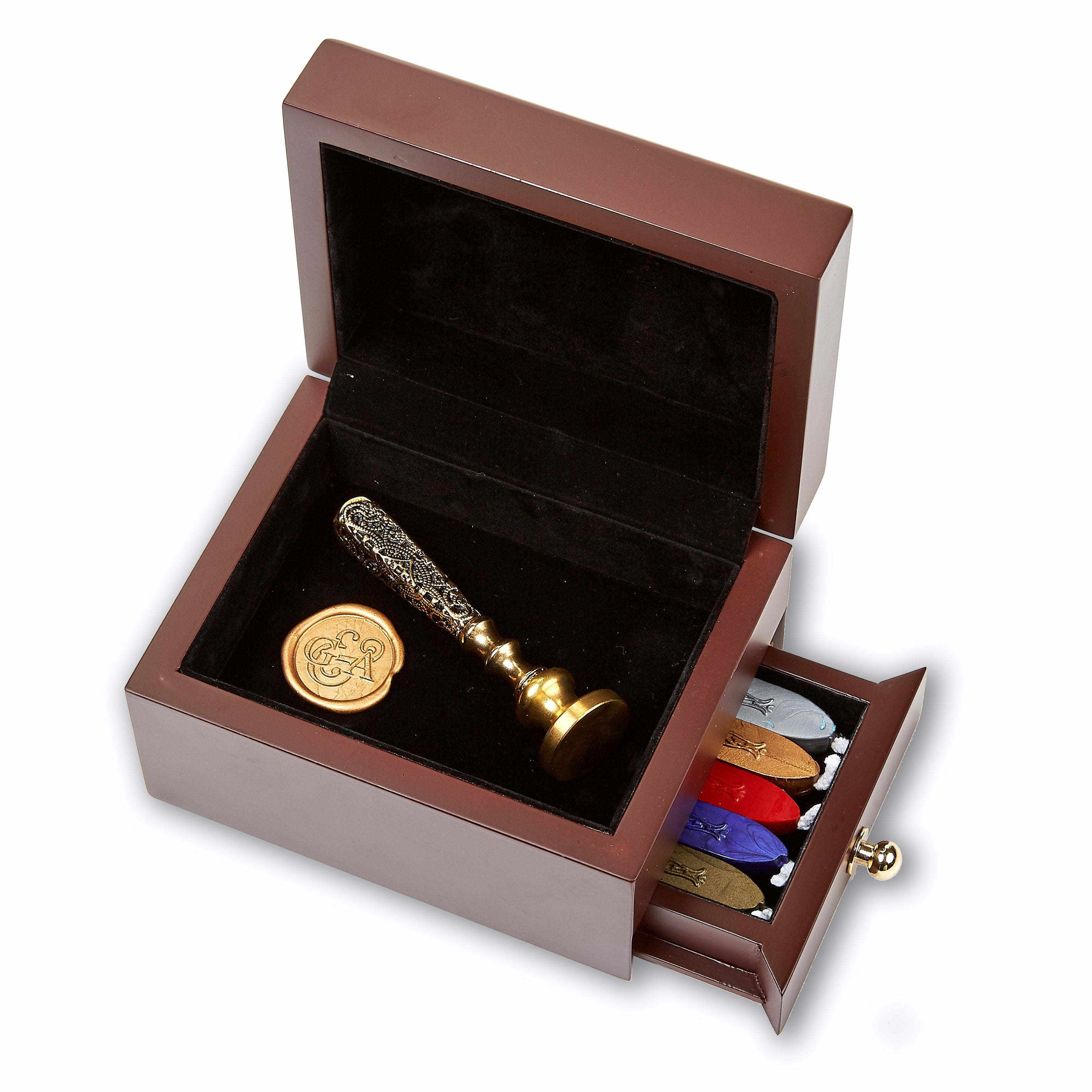 Wax Seal Stamp and Sealing Wax Wood Storage Box with drawer