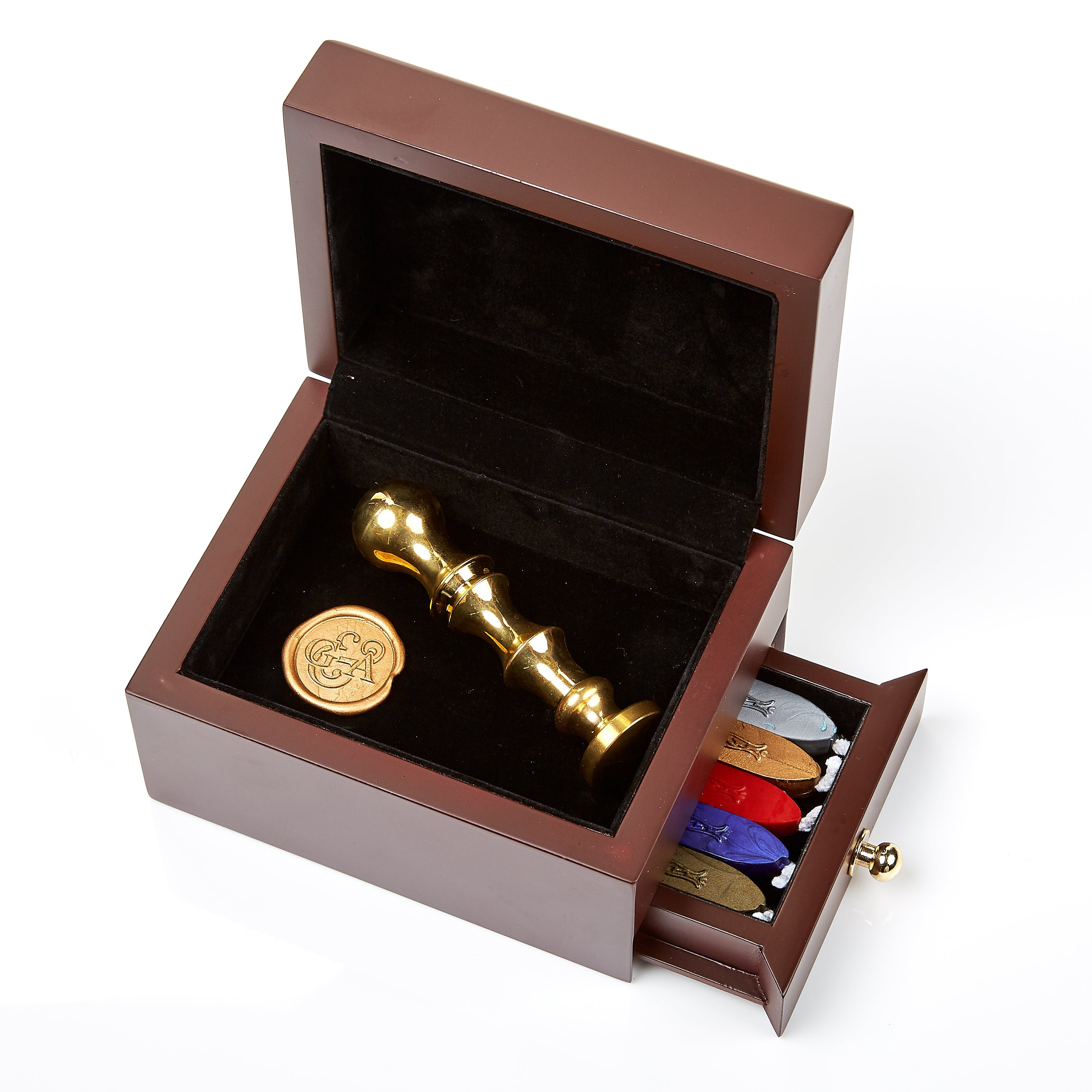 Wax Seal Stamp and Sealing Wax Wood Storage Box with drawer